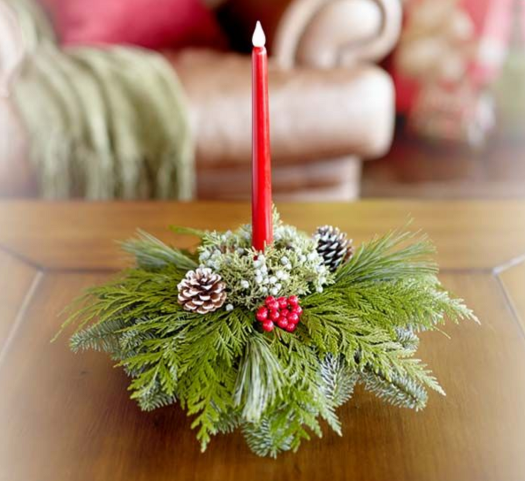 Fresh Greens Centerpiece with LED Candle (Shipped anywhere in US)