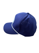 Load image into Gallery viewer, Patch work Perforated Navy Snapback Hat
